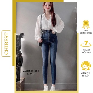 Quần jean nữ dáng ôm lưng cao KIỂU xước chỉ túi ống cắt line thời trang CHIBEST ZQB63