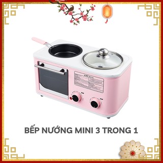 Bếp nướng điện mini đa năng 3 trong 1, lò nướng kèm hấp, chiên rán tiện lợi