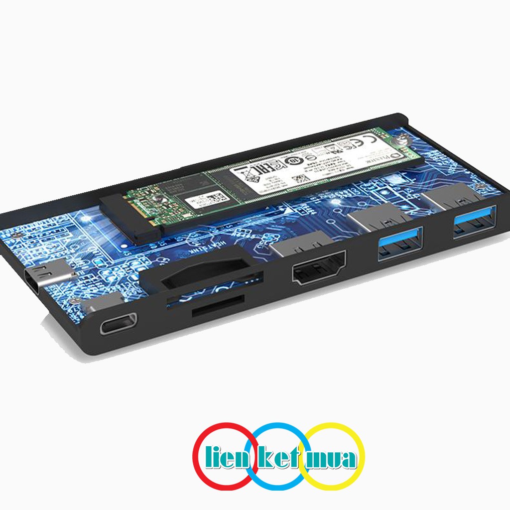 Box SSD M2(NGFF) tích hợp 2 USB 3.0+HDMI+2 ĐỌC THẺ+USB C Ra USB C màu xám vỏ nhôm