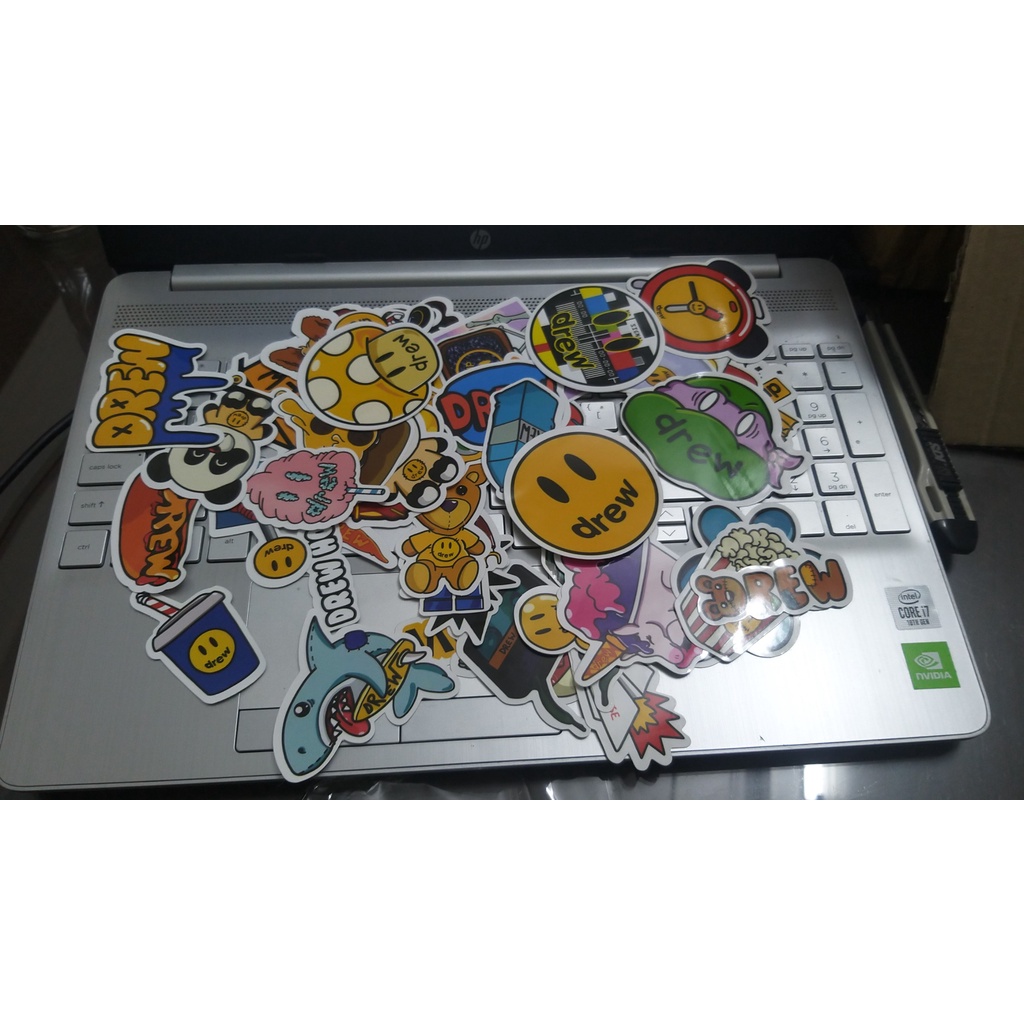 [Set 54 Cái] Sticker tem Drew chống nước dán trang trí laptop, mũ bảo hiểm, vali, xe ga, ván trượt - MP.009