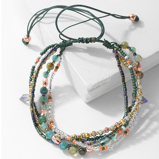 Vòng Tay Handmade Nhiều Lớp Màu Xanh Lá Phong Cách Dân Tộc Cổ Điển Chất Lượng Cao Có Thể Điều Chỉnh