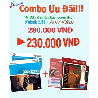 Combo Dây đàn Guitar Acoustic D'addario EJ11+ Alice AW433