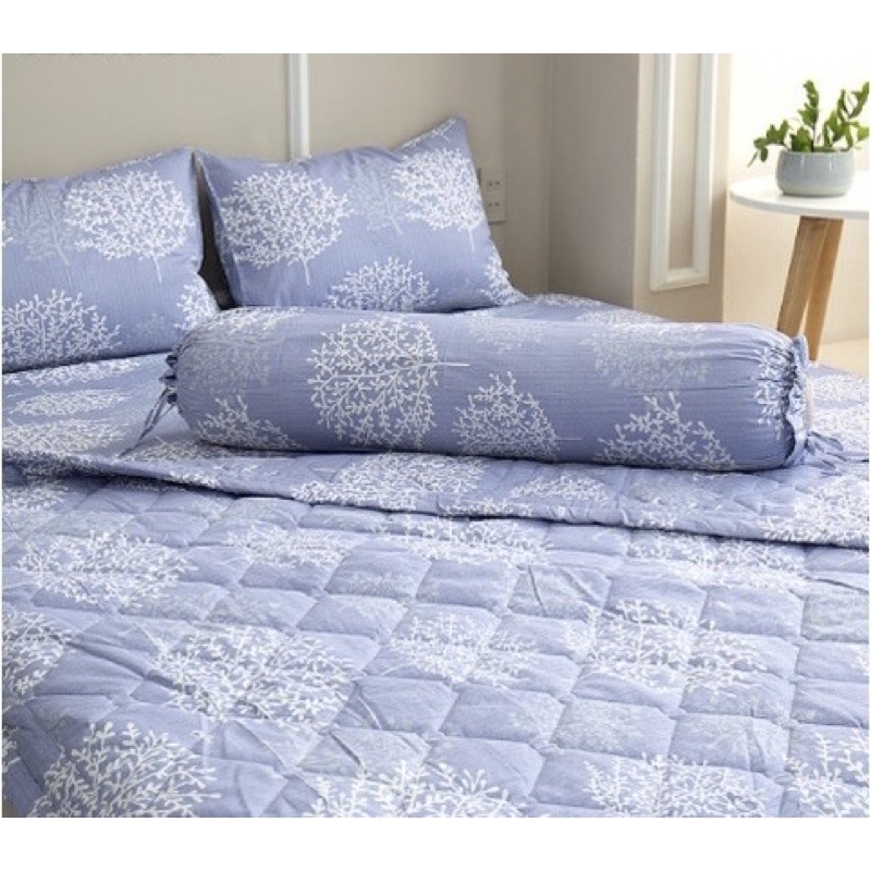 Drap Thắng Lợi, ga giường cotton 100% chuẩn logo ( 4 món) mẫu hoa tuyết trắng