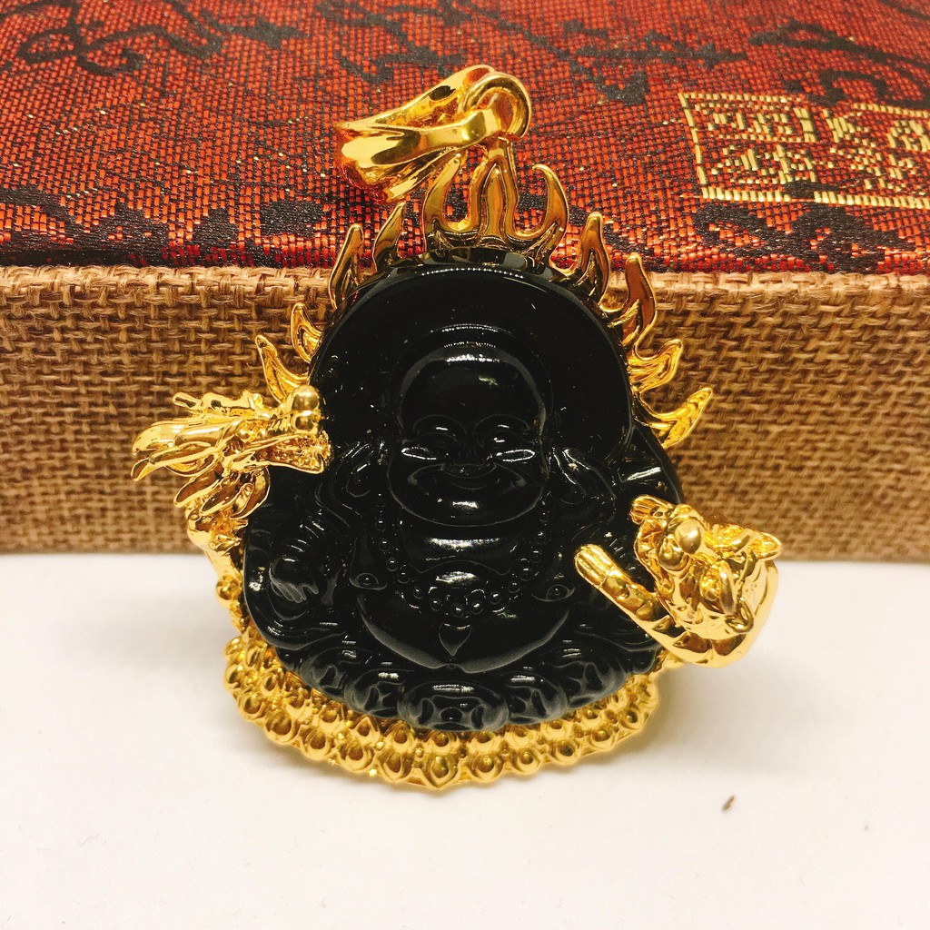 Mạ vàng 18k Mặt dây chuyền bạc Thái mạ vàng Di Lạc Thiên Long, mặt vòng cổ phong thủy, mặt dây chuyền vàng MS02 ( màu đe