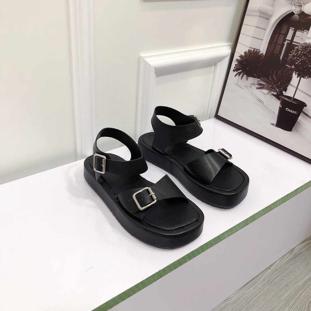 Sandal Nữ Đế Bọc 2p Chất Da Chuẩn Xịn Mút Bọc Da Nhẹ Khóa Bạc Cực Xinh - Chi Chanh Store