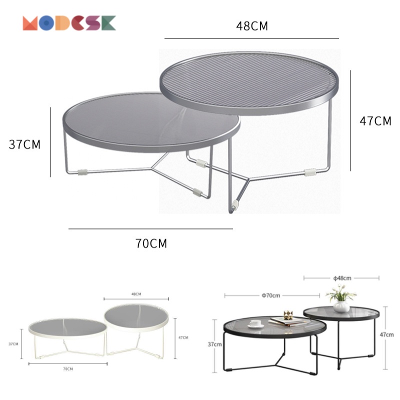 Bàn tròn sofa đôi - trà Modesk SS Round Double Coffee Table khung inox 304 - kính cường lực [phòng khách - quán cafe]