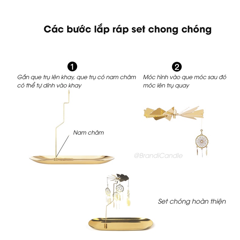 Set Phụ Kiện Chong Chóng Kèm Khay Và Que Trụ Màu Vàng Nhiều Mẫu [Không Kèm Nến]