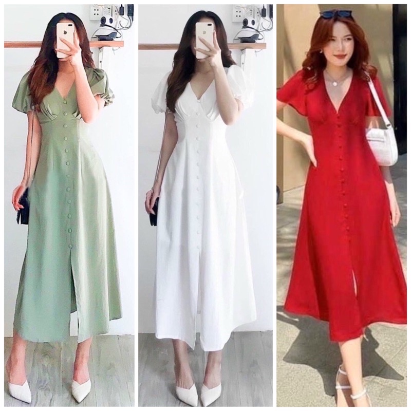 Đầm váy freesize nút bọc nhúng ngực 3 màu