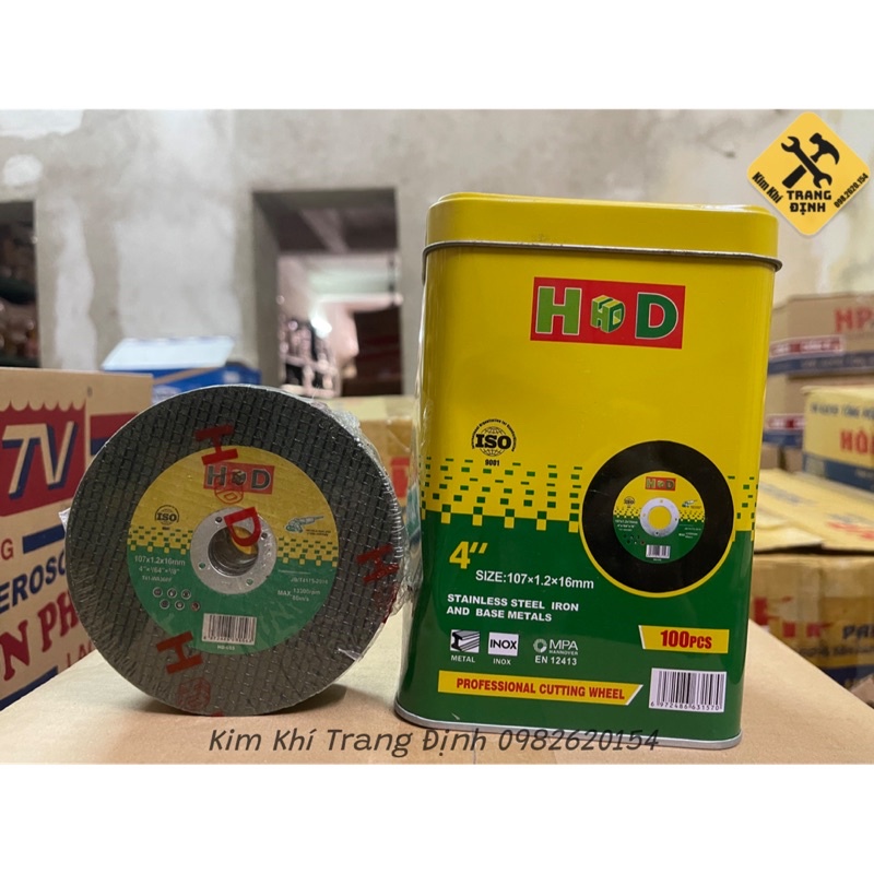 Đá cắt sắt, cắt inox 1 tấc 100mm HD hộp xanh