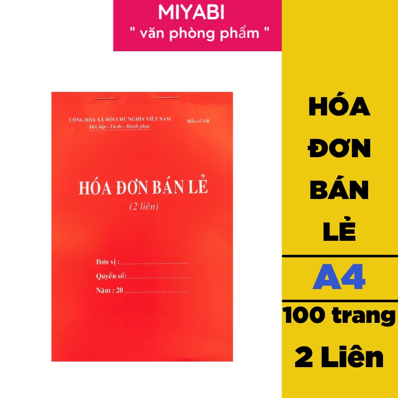 Hóa đơn bán lẻ 2 liên A5 giấy carbon đẹp loại dày 100 tờ/ quyển