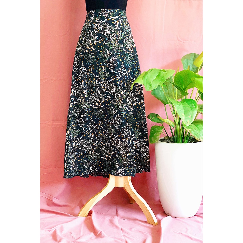 Chân Váy Maxi Hoa Nhí 2 Lớp, Váy Nữ Vintage Dáng Dài
