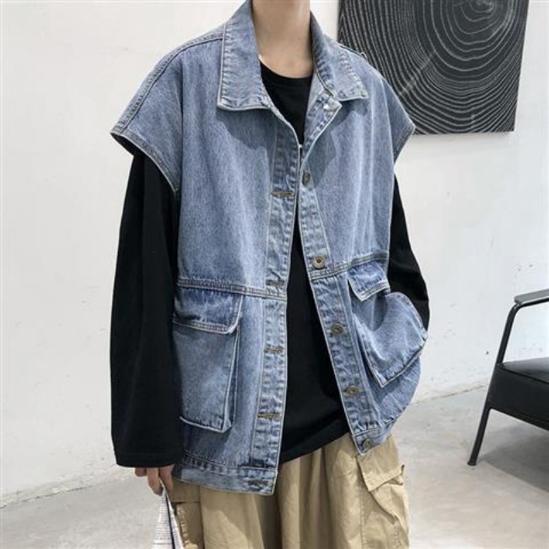 Áo gile Jean Unisex form rộng cá tính