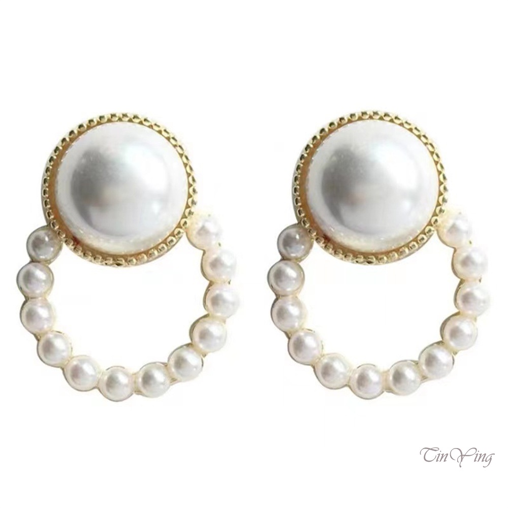 Đôi bông tai ngọc trai GETNOIVAS hình tròn bằng hợp kim thời trang đơn giản cho nữ