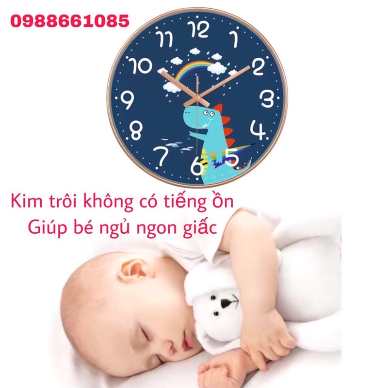 [ Sire 25cm ] Đồng hồ treo tường kim trôi, đồng hồ cho bé họa tiết đáng yêu