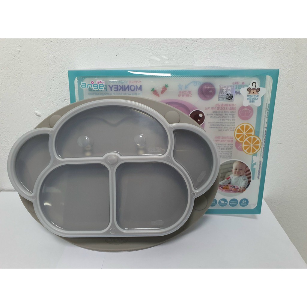 Khay cho bé ăn dặm silicone có đế hút chống đổ Monkey Ange