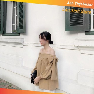 [ẢNH THẬT] Áo Bẹt Vai Tay Dài Vai Thắt Nơ Baby