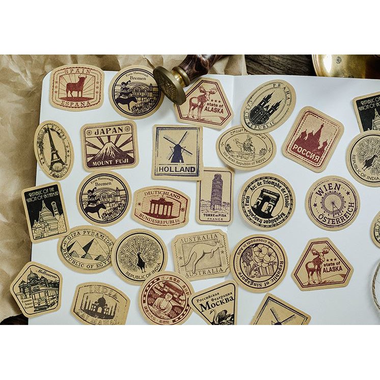 Bộ 46 Sticker Tem Thư Kỳ Quan Thế Giới E60