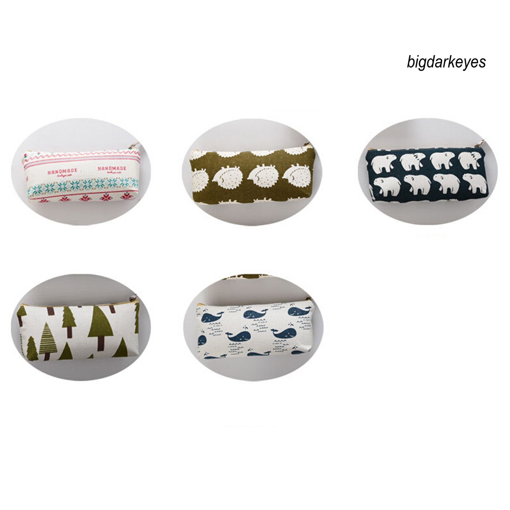 Túi Đựng Bút Chì Bằng Vải Cotton Lanh In Họa Tiết Hoạt Hình Dễ Thương