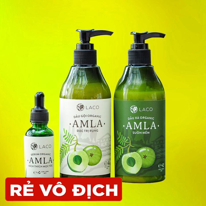 Bộ Ba Sản Phẩm Dầu Gội-Dẩu Xả-Serum Amla Laco Kích Mọc Ngăn Rụng Tóc Chính Hãng