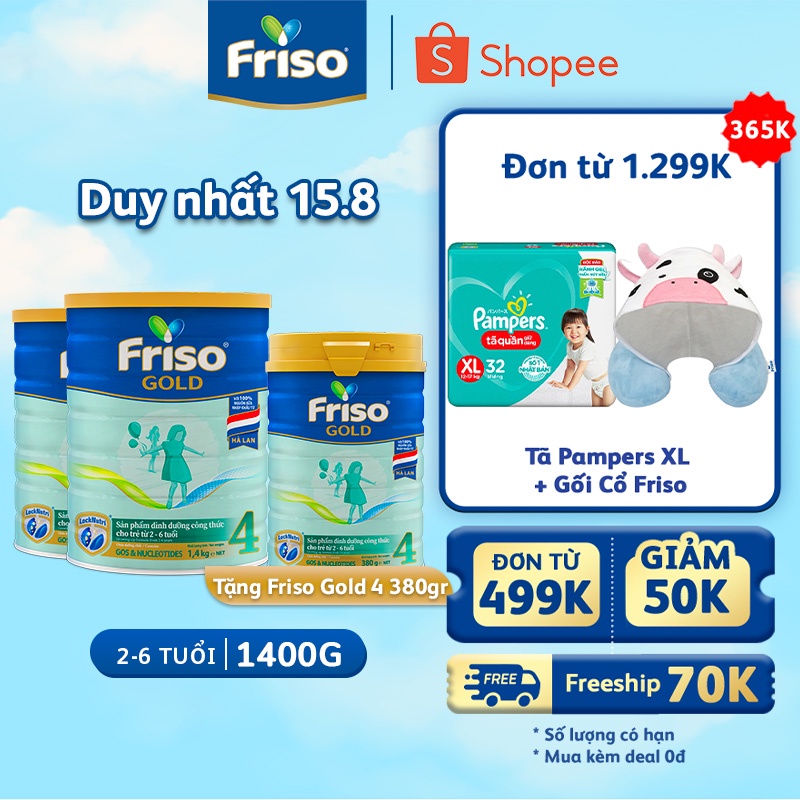 [Tặng 1 Lon Friso Gold 4 380gr] Combo 2 Sữa Bột Friso Gold 4 1400g