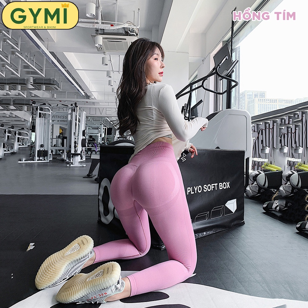 Quần tập gym yoga nữ chun mông GYMI QD37 dáng legging lưng cao nâng mông chất dệt dày dặn thể thao