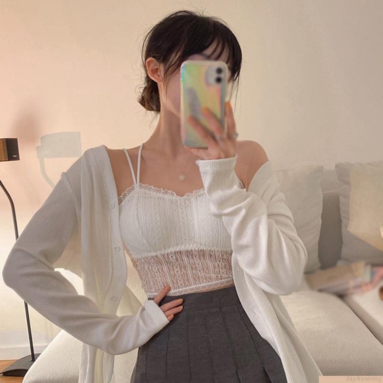 Áo Croptop Áo Tank Top Nữ Hai Dây Phối Ren Thoáng Khí Thời Trang Quyến Rũ Cho Nữ nội y xanh hàng đẹp thấm hút mồ hôi