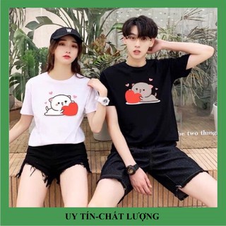 Áo đôi cộc tay in hình mèo ôm tim vải đẹp hình in rõ nét.Áo phông nam nữ tình yêu đẹp giá rẻ.TT25