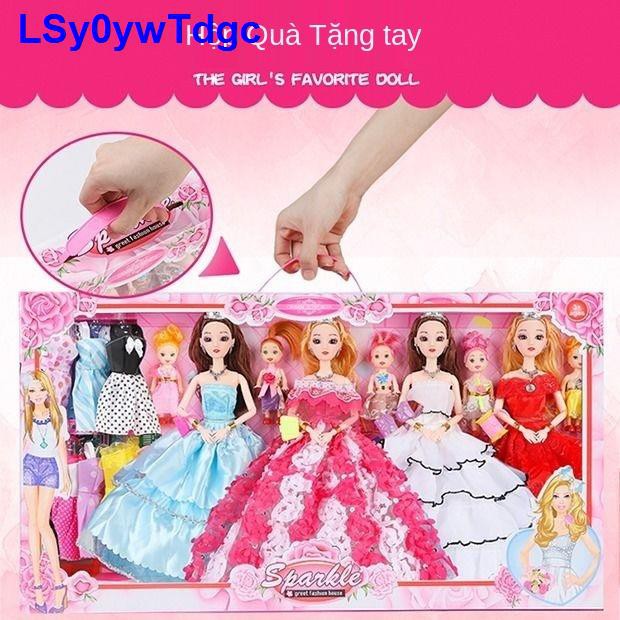 Bộ đồ chơi búp bê barbie hộp quà lớn công chúa cô bé trẻ em quần áo tặng sinh nhật vải váy cưới