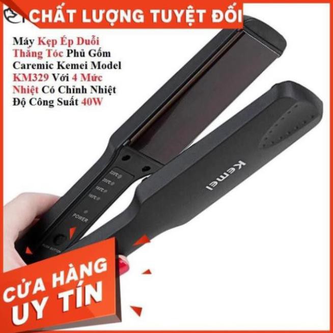 Máy Kẹp Duỗi Thẳng Tóc Phủ Gốm Caremic Kemei Model KM329 Với 4 Mức Nhiệt Có Chỉnh Nhiệt Độ Công Suất 40W