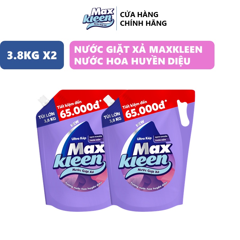 Combo 2 Túi Nước Giặt Xả Maxkleen Hương Nước Hoa Huyền Diệu 3.8kg/túi