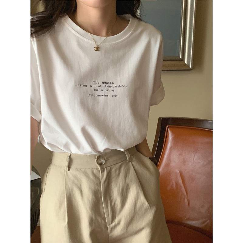 Áo Thun Cotton Tay Ngắn In Chữ Đơn Giản Dễ Phối Đồ 49605