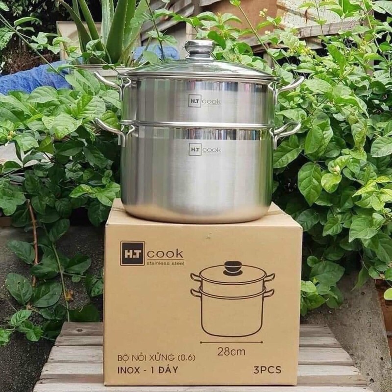Nồi luộc gà kèm xửng hấp inox HT.COOK size 28 dùng mọi loại bếp