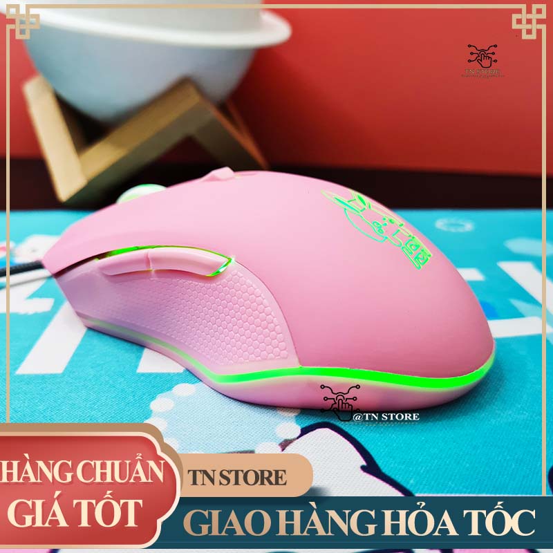 Chuột màu hồng siêu dễ thương dùng cho PC Laptop hình Pikachu có đèn LED RGB