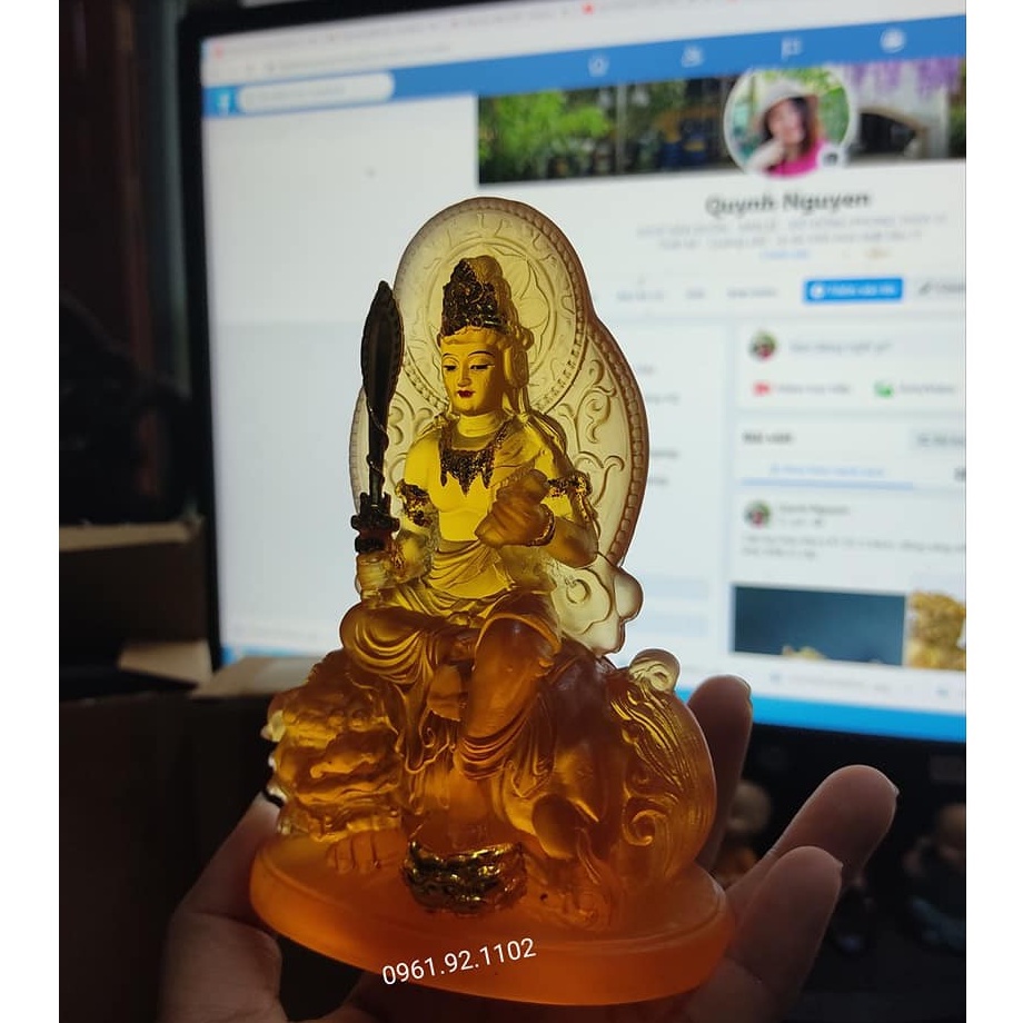Tượng Văn Thù Phổ Hiền Nước men màu vàng và  Bồ tát Hoa Nghiêm Tam Thánh