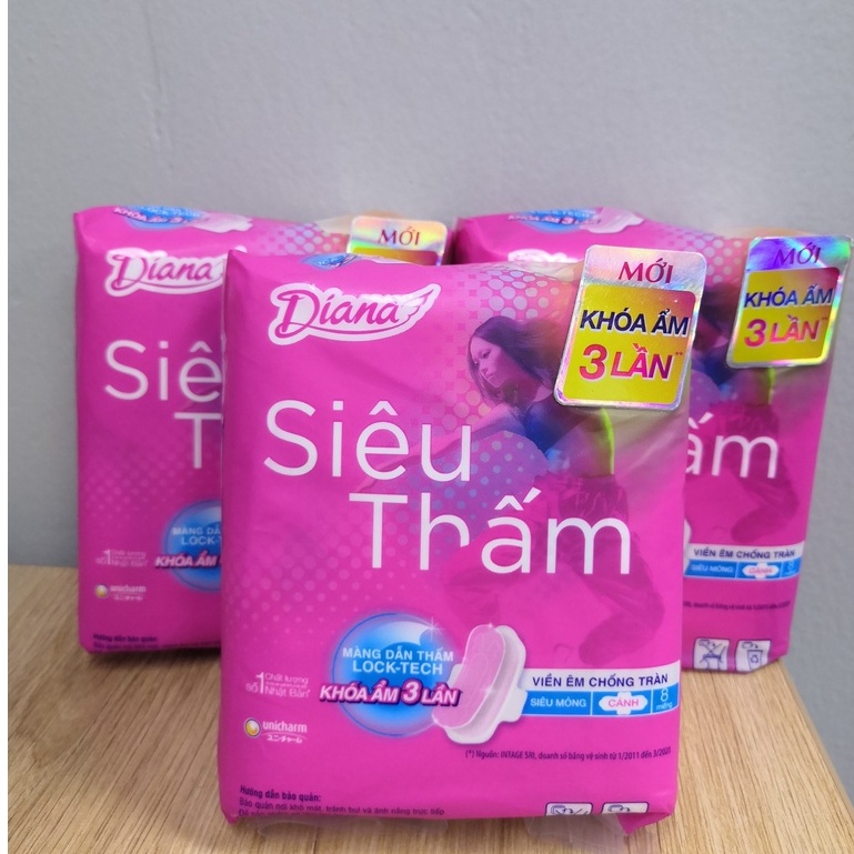 Băng vệ sinh Diana siêu thấm chống tràn - bvs diana cánh - miếng lót vệ sinh 8 miếng 1 gói