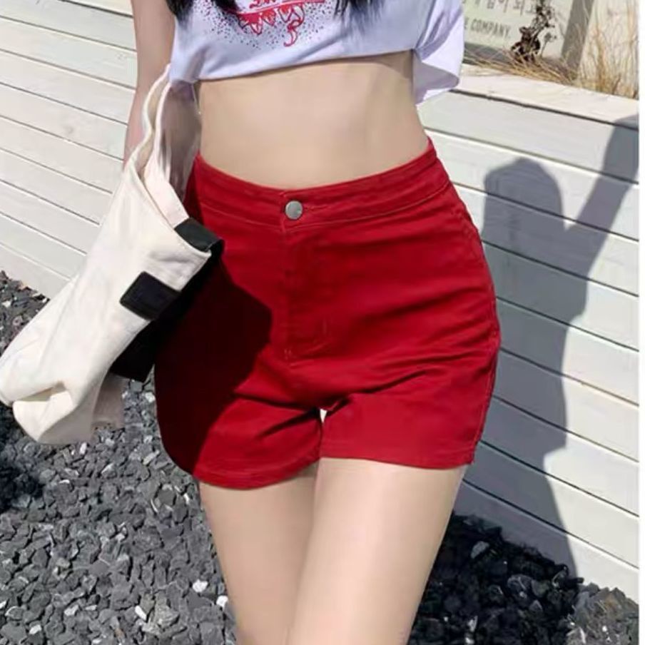 Quần short denim COZOK lưng cao co giãn kiểu dáng đơn giản thời trang