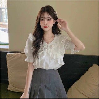 áo sơ mi tiểu thư bèo ren, áo sơ mi kiểu freeship