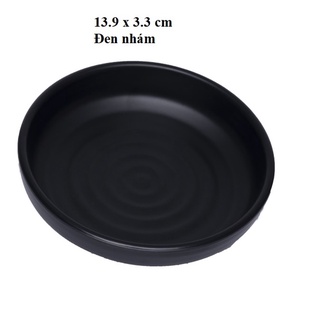 Dĩa tròn gân sâu nhựa Melamine nhám đen Size 13.9 x 3.3 cm
