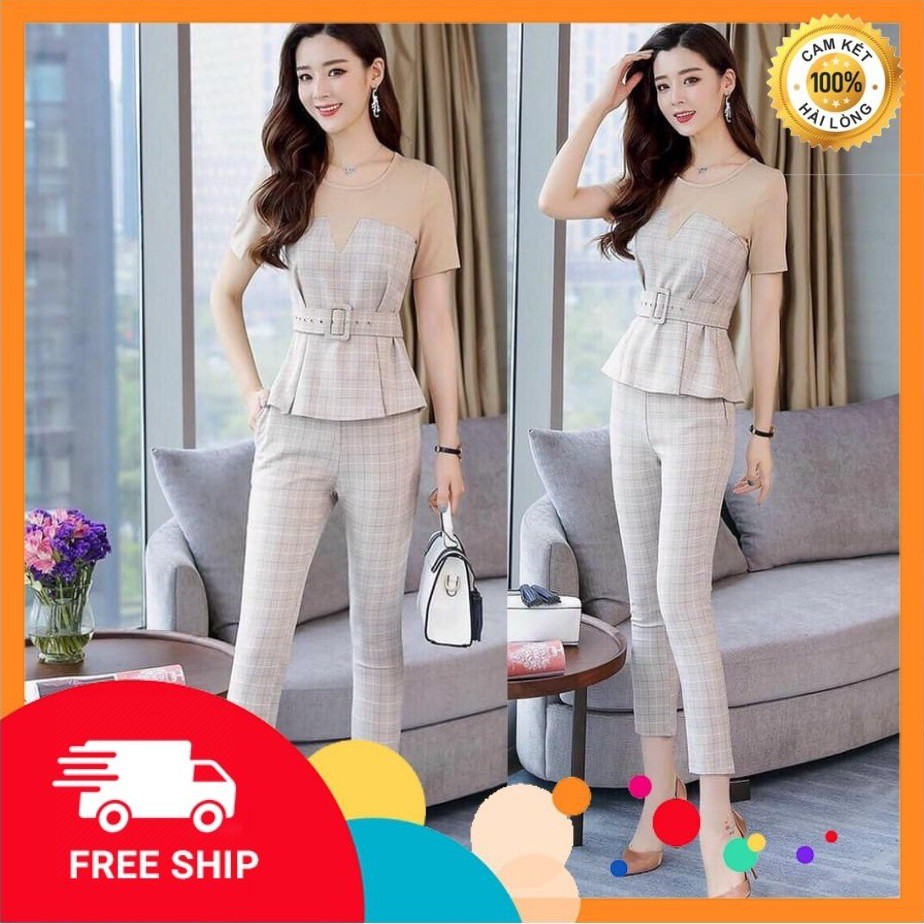 Set bộ công sở - Set bộ peplum kèm belt cao cấp