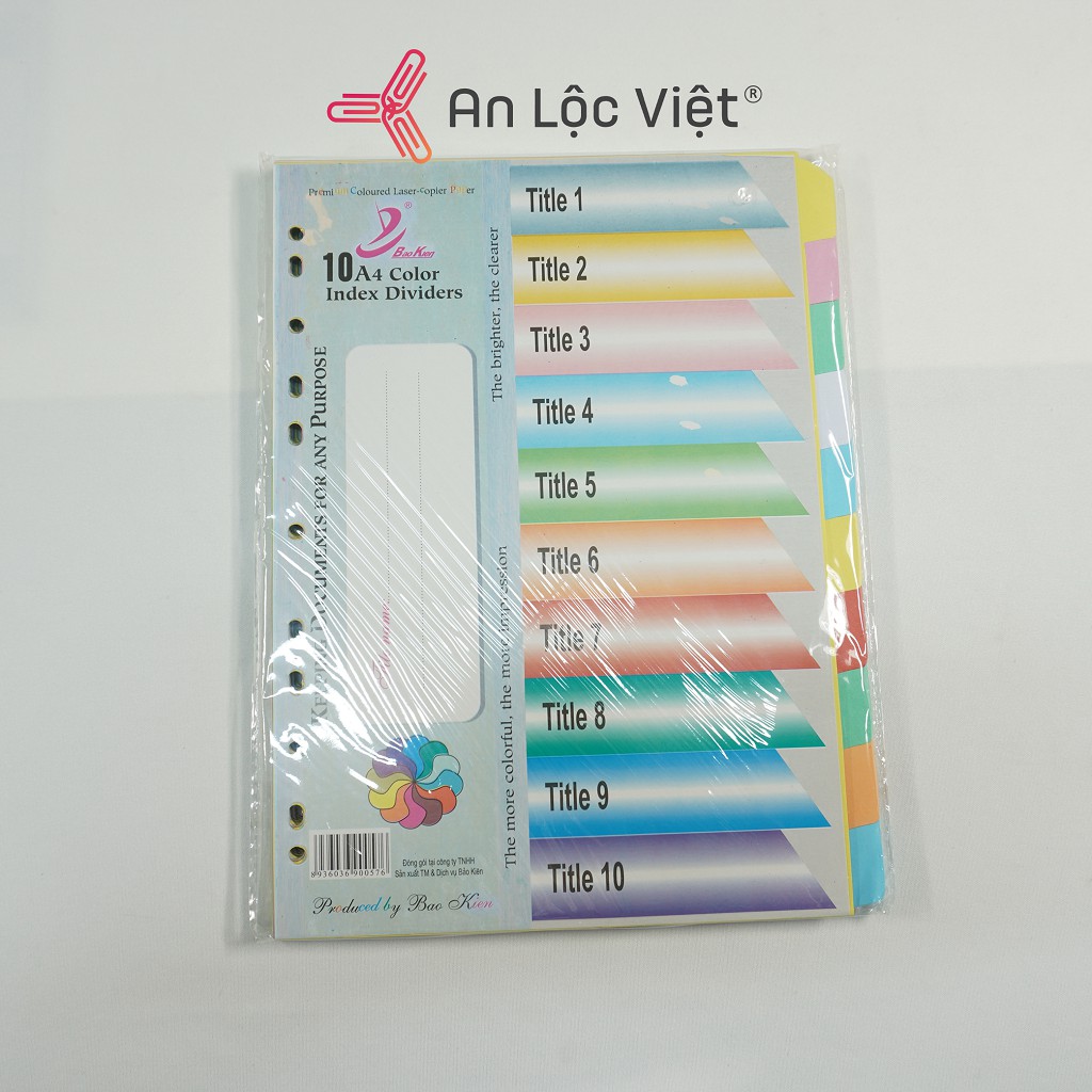 Bìa phân trang giấy 10 màu - 12 số màu