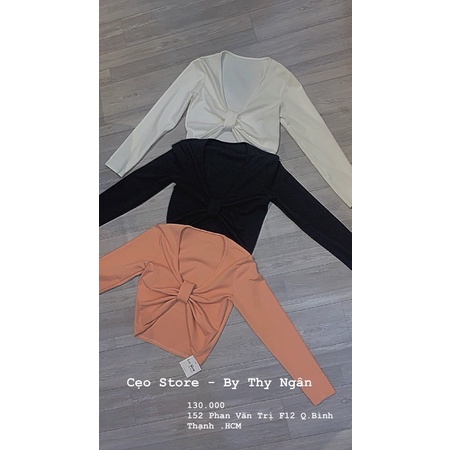 Áo croptop tay dài nơ ngực