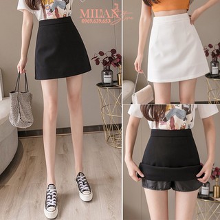Chân váy đen ngắn chữ A công sở có lót quần trong - Cạp lưng cao khóa sườn - Màu Đen Trắng - Vải dày - Mặc đi làm hẹn hò