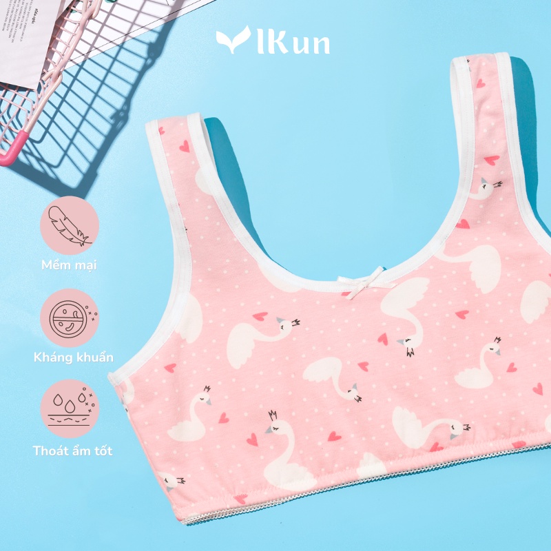 Áo lót bé gái thoáng khí - IKun - Áo lót bé gái mới lớn họa tiết chui đầu Áo lá học sinh cotton kháng khuẩn  ATK01