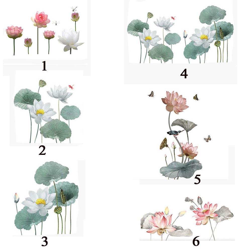 MIQUEL Miếng Dán Tường Bằng PVC Hình Hoa Sen Phong Cách Trung Quốc