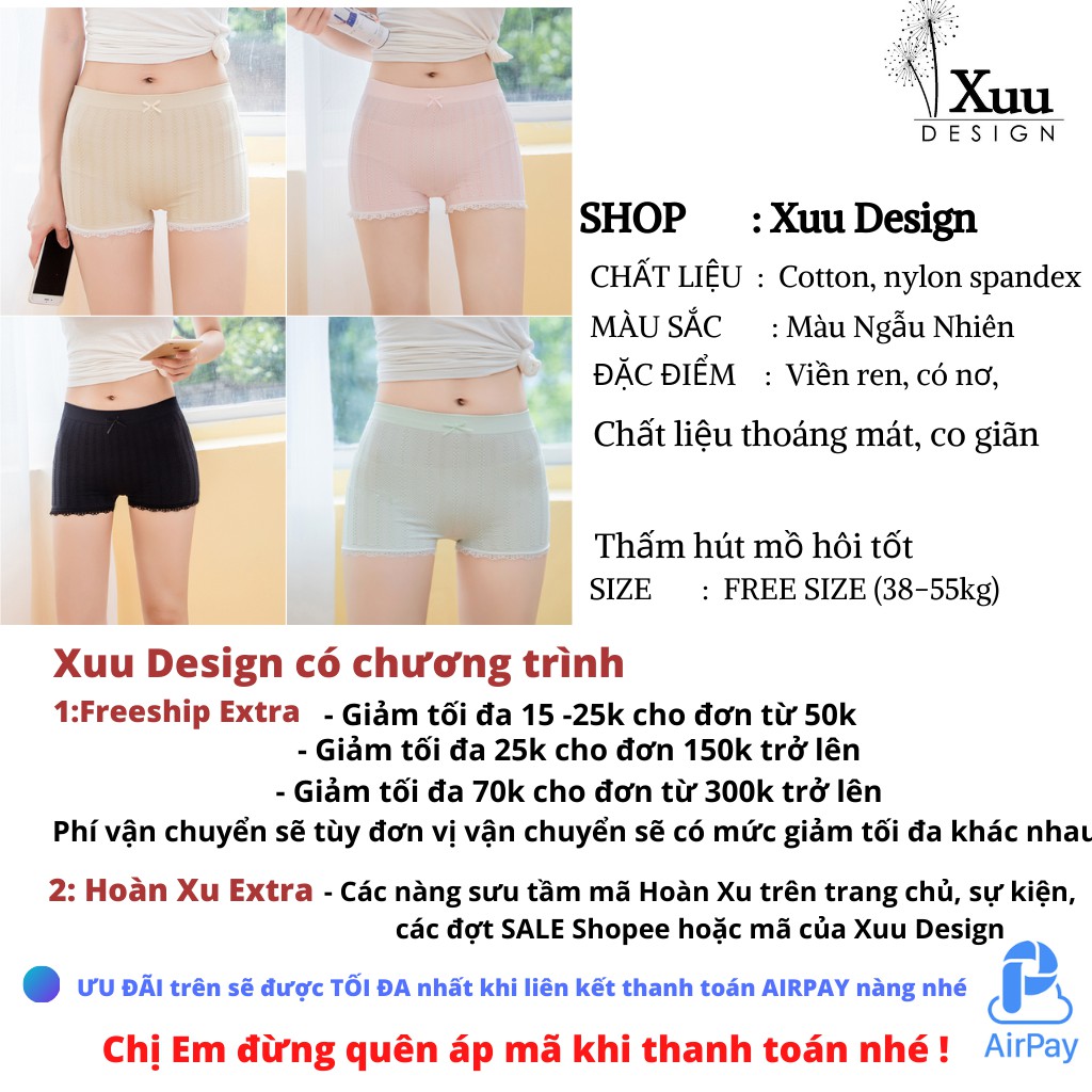 Quần váy gen bụng nhẹ không gây hằn Xuu Design, Quần mặc váy cotton phối ren nơ nâng mông QV01