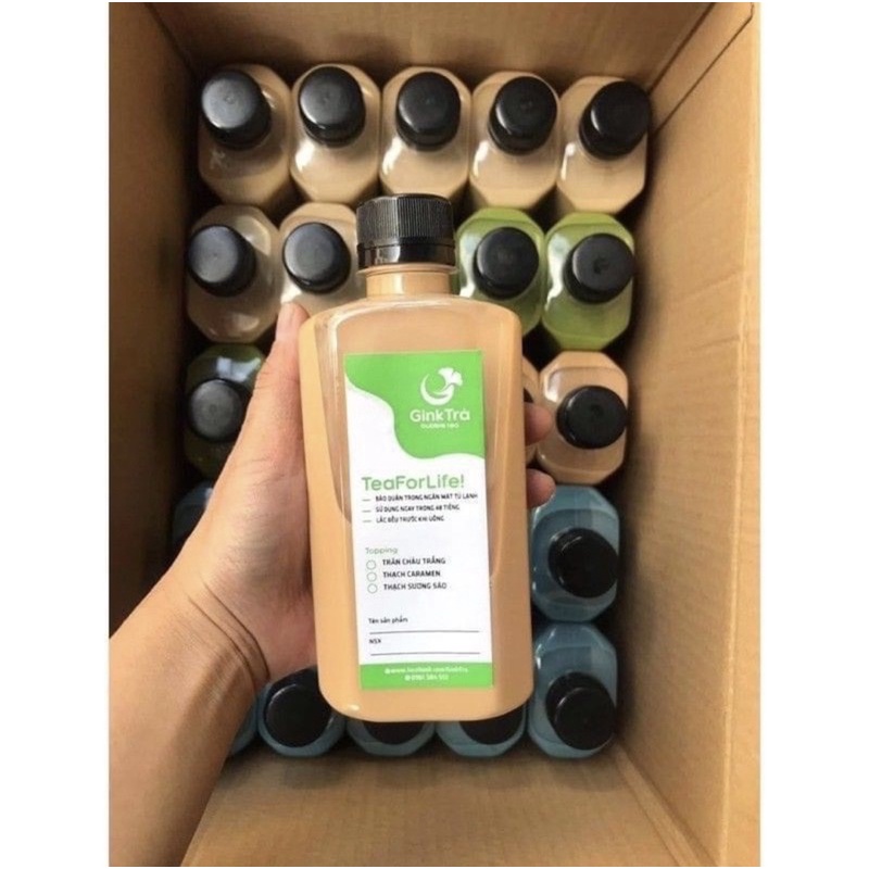 Chai Nhựa Vuông Dẹp 330ml Kèm Nắp