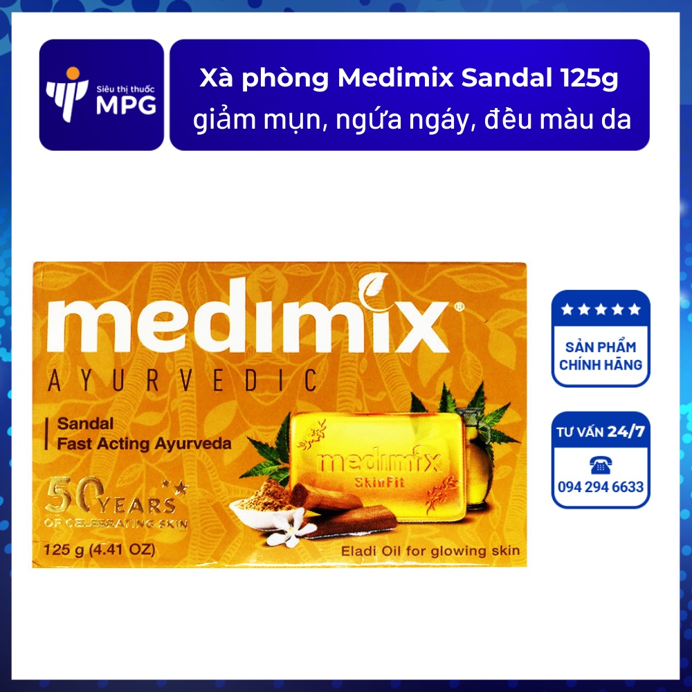 Xà phòng Medimix Sandal 125g - Xà phòng Đàn Hương giảm mụn, ngứa ngáy, làm sáng và đều màu da