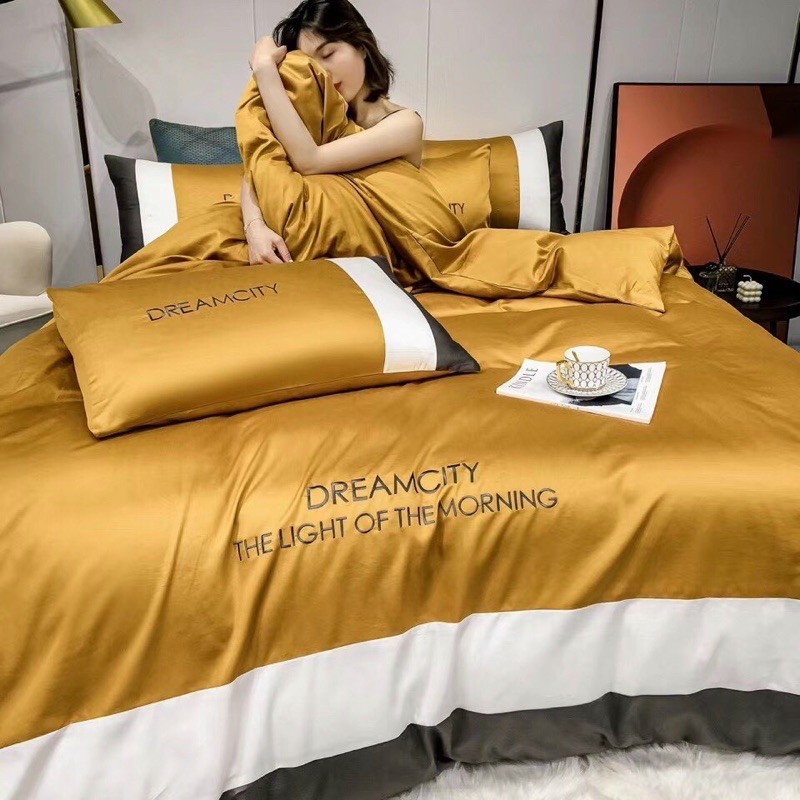 Bộ CHĂN GA GỐI 4 Món LỤA PHỐI MÀU Dreamcity ( cotton Lụa 40s)mẫu mới nhất 2021-&gt; được chọn mẫu