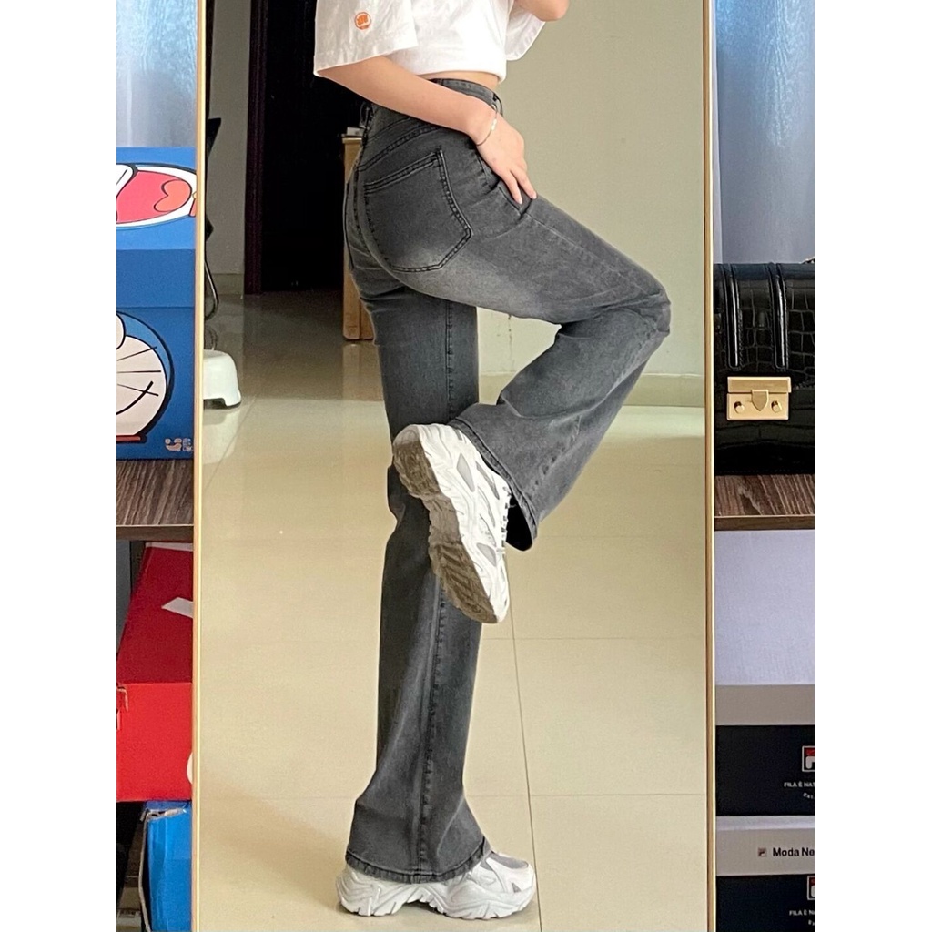 Quần Jean Ống Loe Lưng Cao Thời Trang retro Hàn Quốc