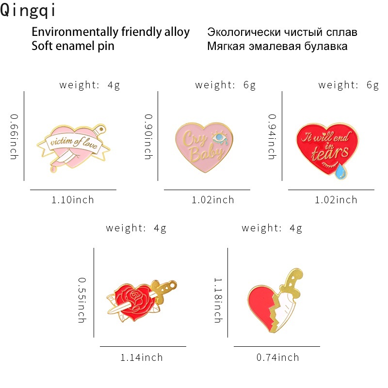 Ghim cài áo Miss Zoe hình trái tim hoa hồng hoạt hình sáng tạo
